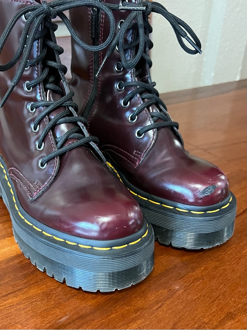 Dr. Martens Vegan Jadon II Platform Combat Boots Cherry Red Oxford Rub Off Goth - Picture 8 of 13